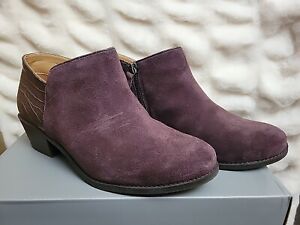 Vionic Marissa Boots Womens Size 8 Wide Purple Suede Croc Zip Up