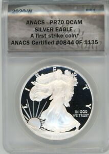 2020-W $1 Proof Silver Eagle PR70 A First Strike Coin ANACS Certified # of 1135