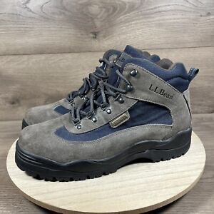 LL Bean GoreTex Hiking Boots Gray Suede Blue Ankle Lace Up Mens Size 11 Wide