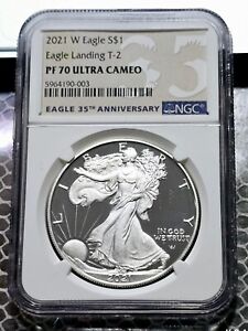 New Listing2021 W American Silver Eagle $1 Coin Eagle Landing T-2 NGC PF 70 ULTRA CAMEO