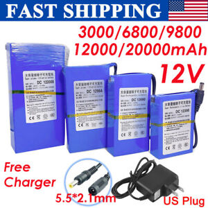 12V DC Rechargeable Lithium-ion Battery Portable Battery Pack w/ Charger Switch
