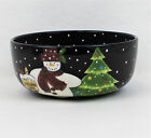 Christmas Holiday Joy Serving Bowl Dish GATES WARE by Laurie Gates SNOWMAN Black