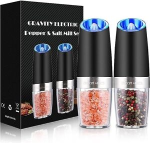2 Pack Gravity Electric Salt and Pepper Grinder Mill Shaker Adjustable Automatic