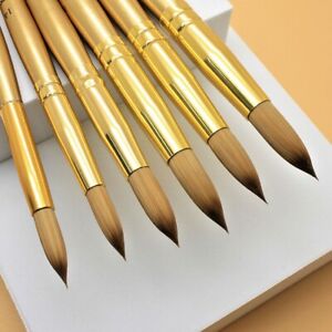 Acrylic Kolinsky Nail Brushes Gold Wood Sizes 8 to 22 Ships in 1 Business Day