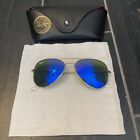 RAY-BAN ITALY RB3025 58[]14 BLUE MIRROR OLIVE TONE MATTE GOLD AVIATOR SUNGLASSES