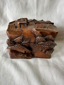 Estate Hand Carved Wooden Village City Trinket Box