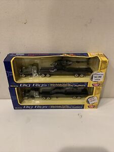 LOT OF 2 MotorMax BIG RIGS Army Truck With Helicopter Exclusive Diecast Trucks