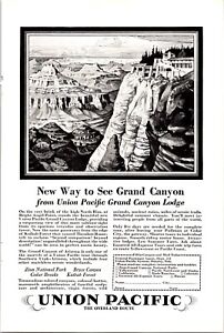 Print Ad 1928 Union Pacific Overland Route Railroad Grand Canyon
