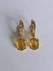 Women's Gold Toned Amber Glass Crystal Earrings