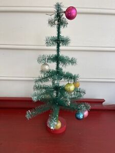Vintage Christmas Bottle Brush Tree With Mercury Glass Ornaments-18” Tall-mid Ce