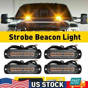 4x 12 LED Strobe Light Bar Car Truck Flashing Warning Hazard Beacon Amber