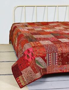 New ListingIndian Handmade Patola Patchwork Silk kantha Quilt Bedspread Kantha Blanket