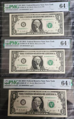 2013 B $1 Star Note Duplicated Serial Number Production Error 250k 3 consecutive