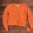 Derek Heart Chunky Knit Cropped Cardigan Orange Womens Small