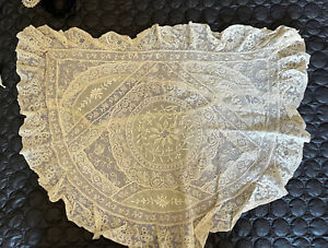 1 Antique Creamy French NORMANDY LACE Pillow Cover* Embroidered FLOWERS