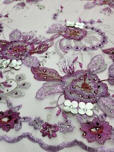 Lilac Lace Embroidery 3d Vinyl Floral Flowers Fabric By The Yard Dress Fashion