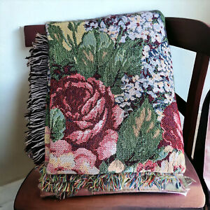 Rose Woven Tapestry Throw Blanket with Fringe Bedroom Sofa Chair Study READ