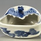 Old Chinese Qing Dynasty Kangxi Reign Blue and White Porcelain Bat Water Basin