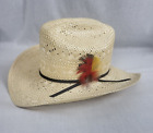 Resistol Cowboy Hat Sz 6 7/8 Natural Straw Oval Feather in hat band Western