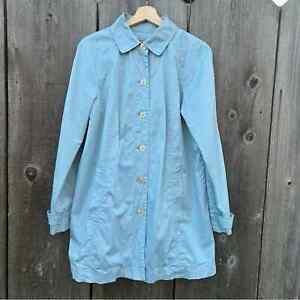 J. JILL Jacket Womens Sz Small Blue Trench Rain Coat Button Collar Swing Single