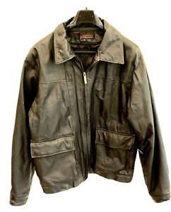 Vintage Mens Black Leather Jacket Medium Phase 2 Full Zip Snap Pocket Retro