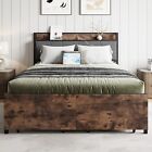 Storage Headboard with Charging Station and 2 Drawers Full/Queen Size Bed Frame
