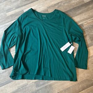 Liz Claiborne Shirt Women's Green V Neck Long Sleeve Plus Size 5X NWT
