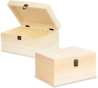 2 Pack Unfinished Wooden Boxes Large Wooden Box with Hinged Lid Dnd Front Clasps