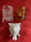 Lot 3 Vtg Boyd Forget Me Not, Crystal Button & Bows, L E Smith Toothpick Holder