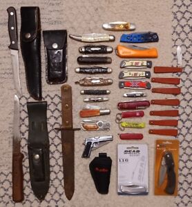 LARGE USED KNIFE LOT 32 Old Pocket Knives & Fixed Blade Knives Vtg Knives Lot