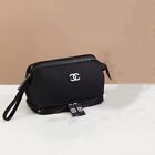 CHANEL Sparkling Black w Gold Cosmetic Makeup Pouch Clutch Bag