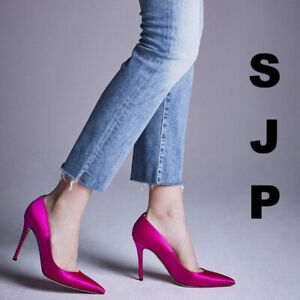 SJP Sarah Jessica Parker Fawn Satin Heels Pumps Fuchsia Candy Pink Womens 37