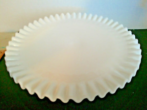 Vintage Fenton Hobnail White Milk Glass Cake Stand / Pedestal Plate Ruffled