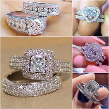 Luxury Cubic Zirconia 2Pcs/set 925 Silver Rings Women Wedding Jewelry Size 6-10