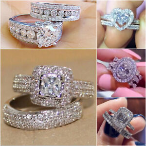 Luxury Cubic Zircon 925 Silver Plated Ring Women Wedding Jewelry Sz 6-10