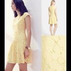 Adrianna Papell Dress 4 Butter Yellow Lace Cap Sleeve Drop Waist Floral New DS