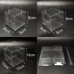 10X Clear Boxes With Handle PVC Cube Empty Box Wedding Favour Gift Cake Sweets