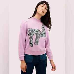 Kate Spade Flair Flora Cat Mockneck Sweatshirt Pullover LILAC SPRITZ XXL