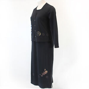 Fenini Cotton Black Hand Painted Long Sleeve Maxi Dress Medium made in USA
