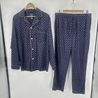 Stafford Pajama Set Mens Large Button Up Shirt Drawstring Bottoms Sleepwear Blue