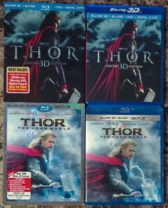 Thor Limited Edition 1 & 2 The Dark World 3D Blu-ray + DVD Lot Set w Slipcover