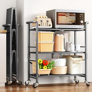 Microwave Stand Cart Bakers Rack , 3 Tier Folding Utility Cart