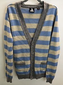 Vanguard Sweater Cardigan Men’s Small Tan & Blue Striped Australia Buttons