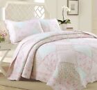 Banner Pink Floral Lace Real Patchwork 100%Cotton Quilt Set, Bedspread, Coverlet
