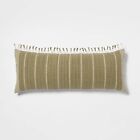 Oversized Oblong Woven Stripe Tassel Decorative Throw Pillow Moss Green -