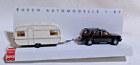 HO Scale BUSCH Black Sedan & Caravan Trailer 1:87 Vehicle NEW