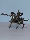 Old TIBETAN SILVER Hand Carved WARRIOR God Horse GUAN Yu Statue FIGURINE w/BLADE