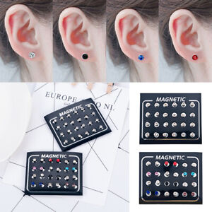 12 Pairs Men Women Non Piercing Ear Stud Clip On Round Magnetic Earrings New