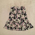 Sag Harbor Skirt Size 16W Midi Unlined Pull On Tiered Black Floral A-Line