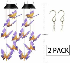 2X Solar Color Changing LED Large Butterfly Wind Chimes Lights Home Garden Decor